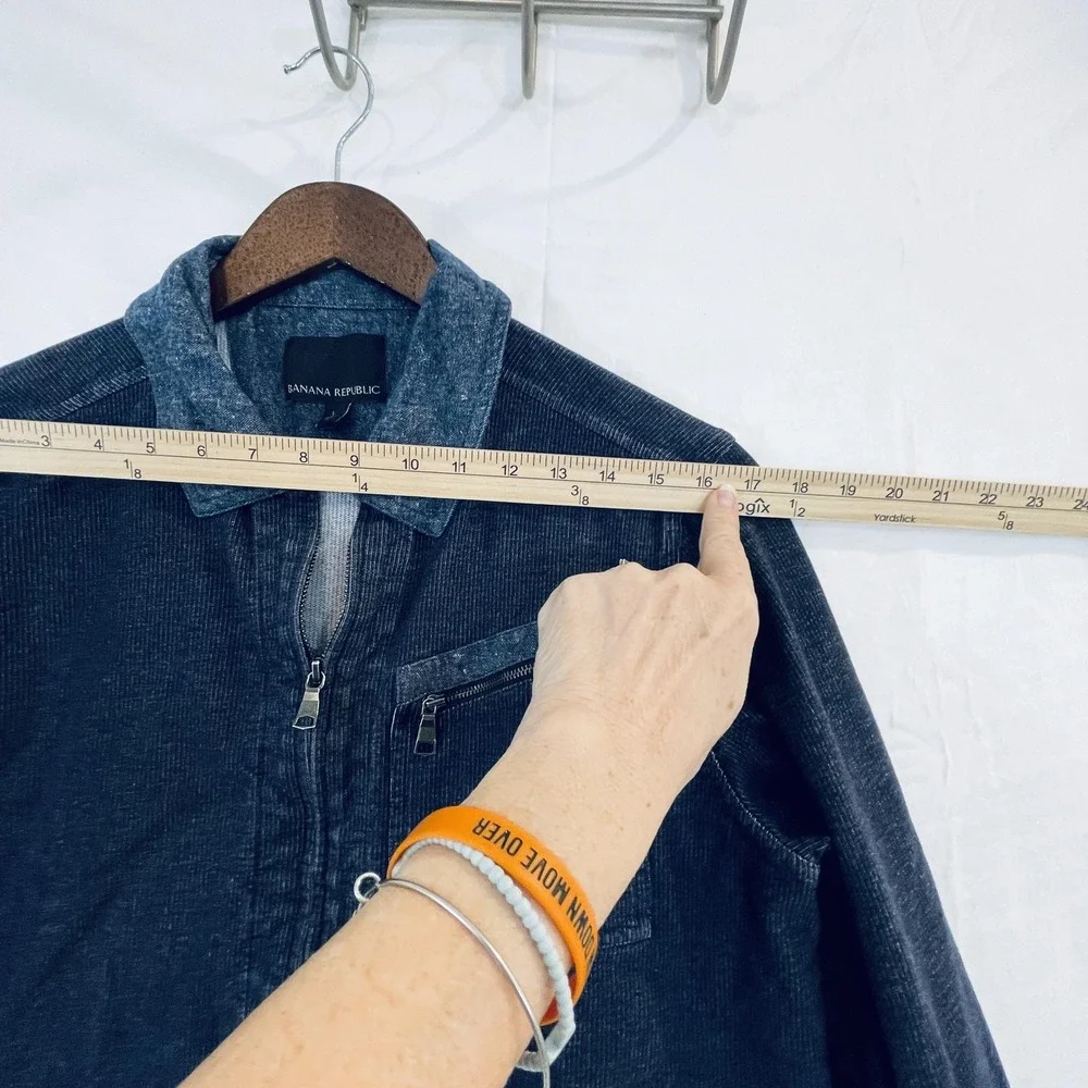 Banana Republic Jacket Mens Large Blue Knit Bomber Full Zip Chest‎ Pocket Casual - Picture 6 of 14